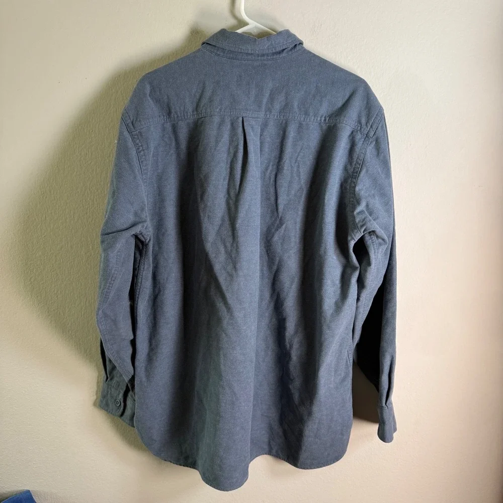LL Bean Mens Large Blue Cotton Chamois‎ Cloth Button Down Work Shirt OMT03